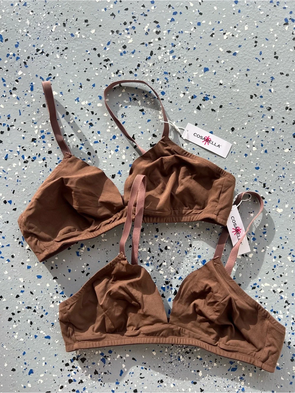 NWT Cosabella Free Cut Micro Tall Triangle Bralette 2-Pack Size S Uno Brown